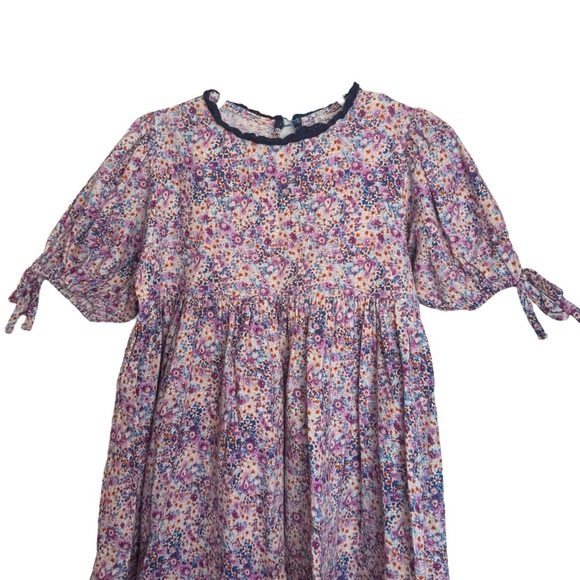 Bebe Organic Nostalgia Short Sleeve Julia Dress Girls 5 Purple Floral Print - Picture 4 of 11